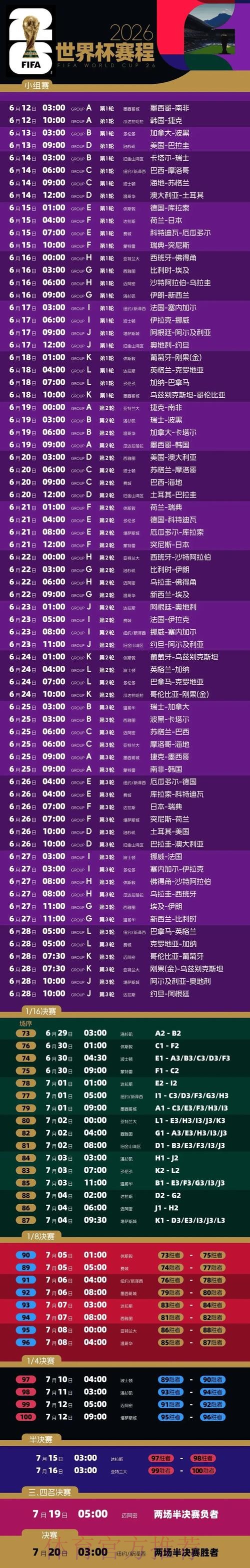 2026世界杯赛程今日实时赛程实时查看